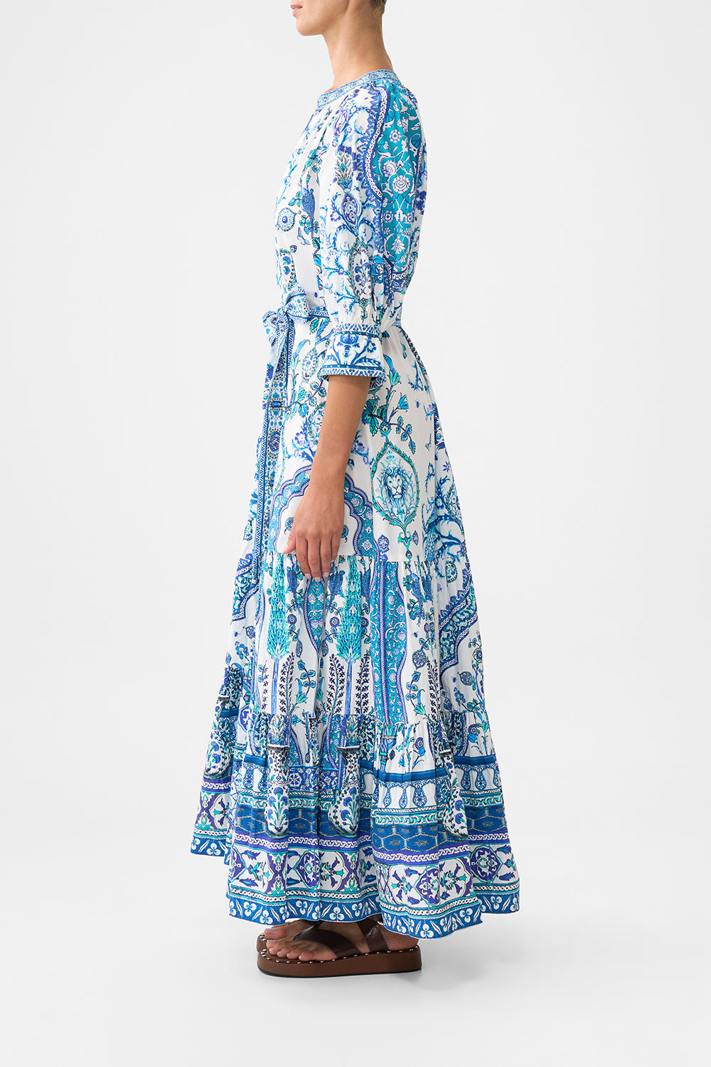 The CAMILLA tiered shirt dress with short sleeve from our print Isnik lullaby