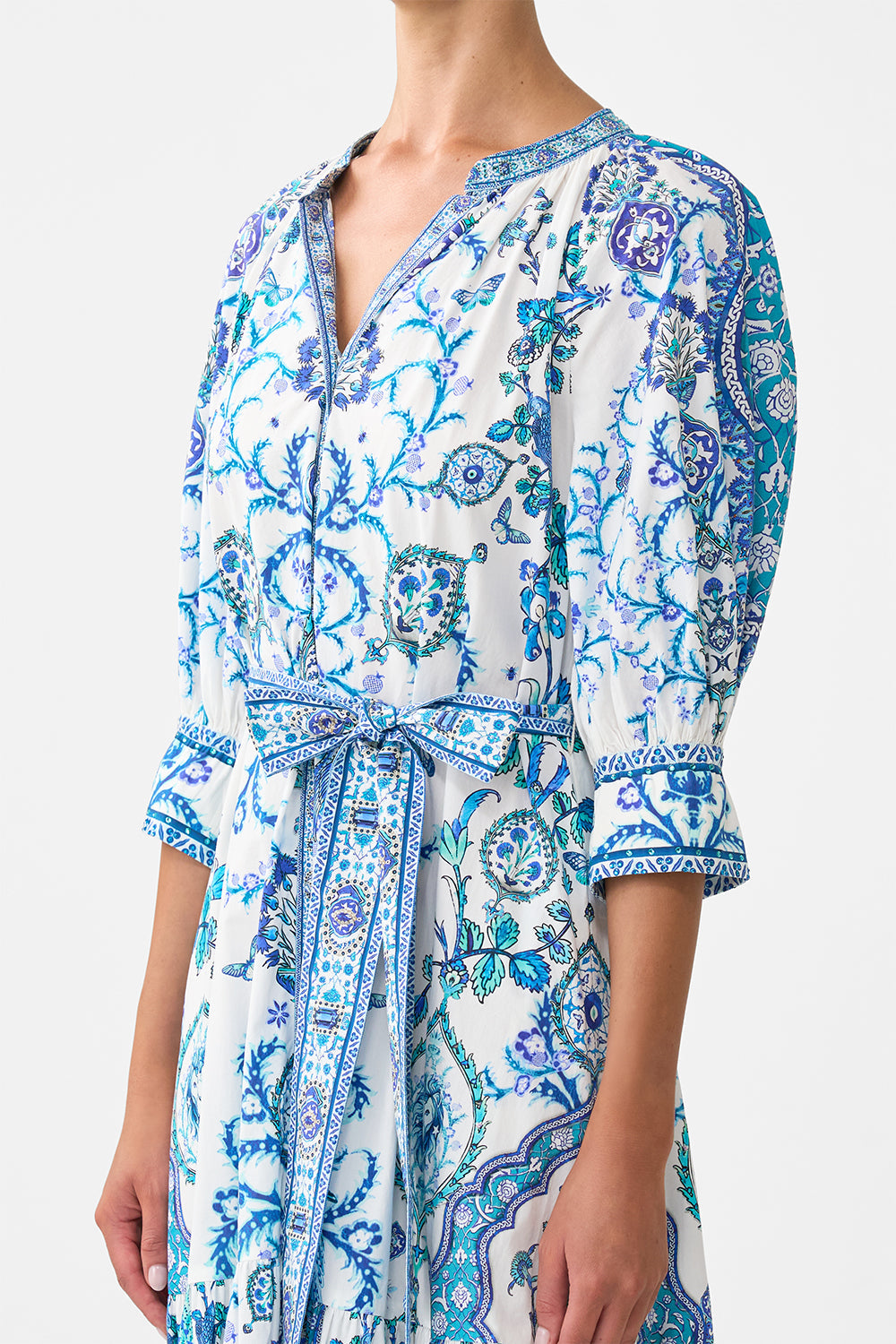 The CAMILLA tiered shirt dress with short sleeve from our print Isnik lullaby