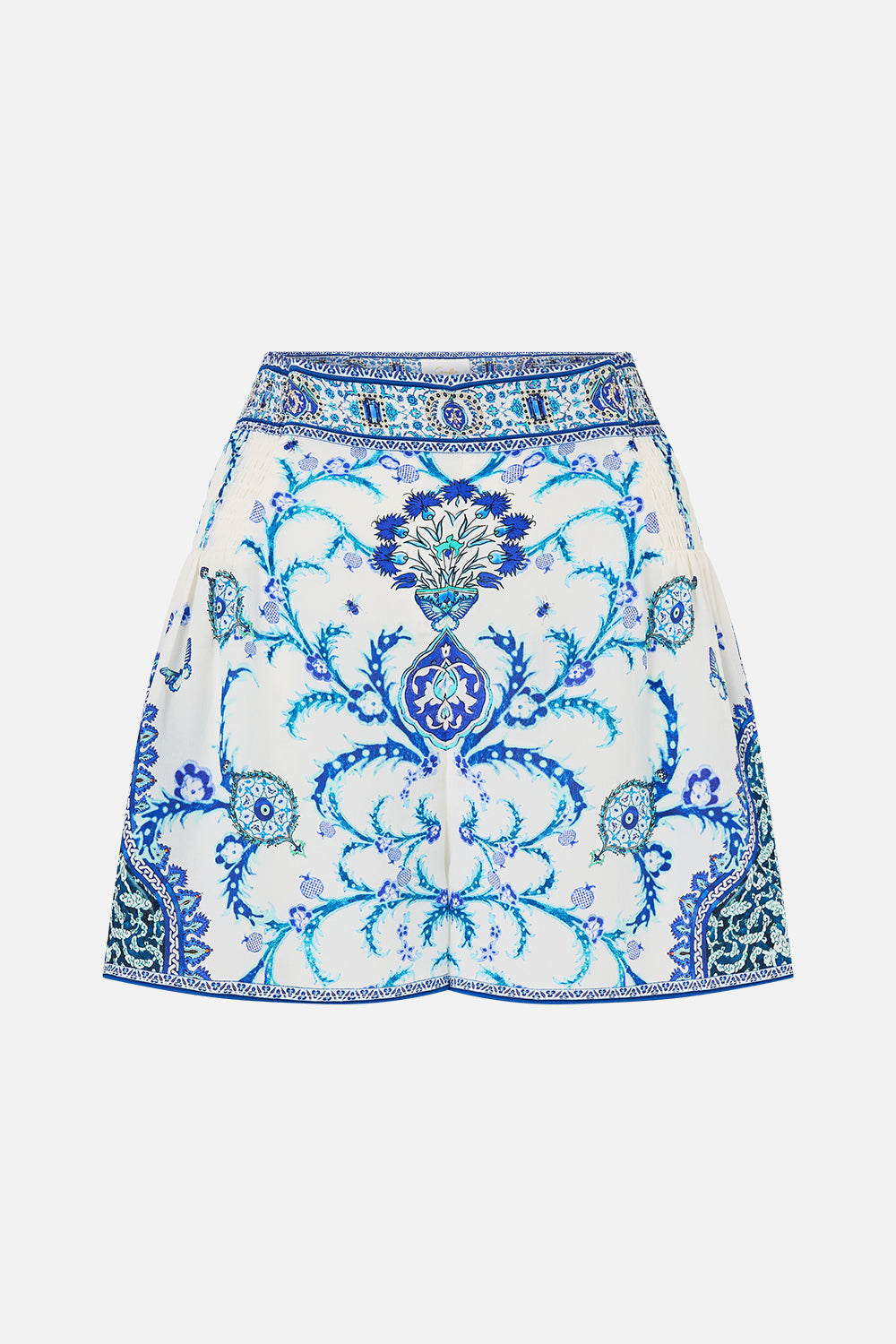 The CAMILLA shorts with side flounce from our print Isnik lullaby, front product view