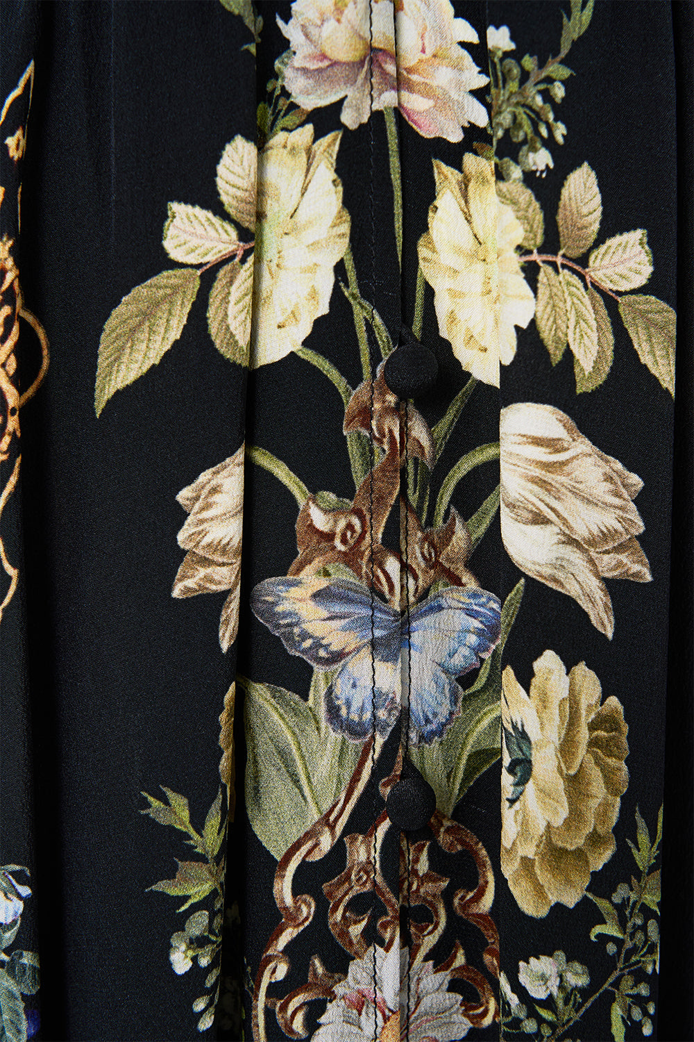 The CAMILLA shaped waistband dress with gathered sleeves from our print Ottoman elegance