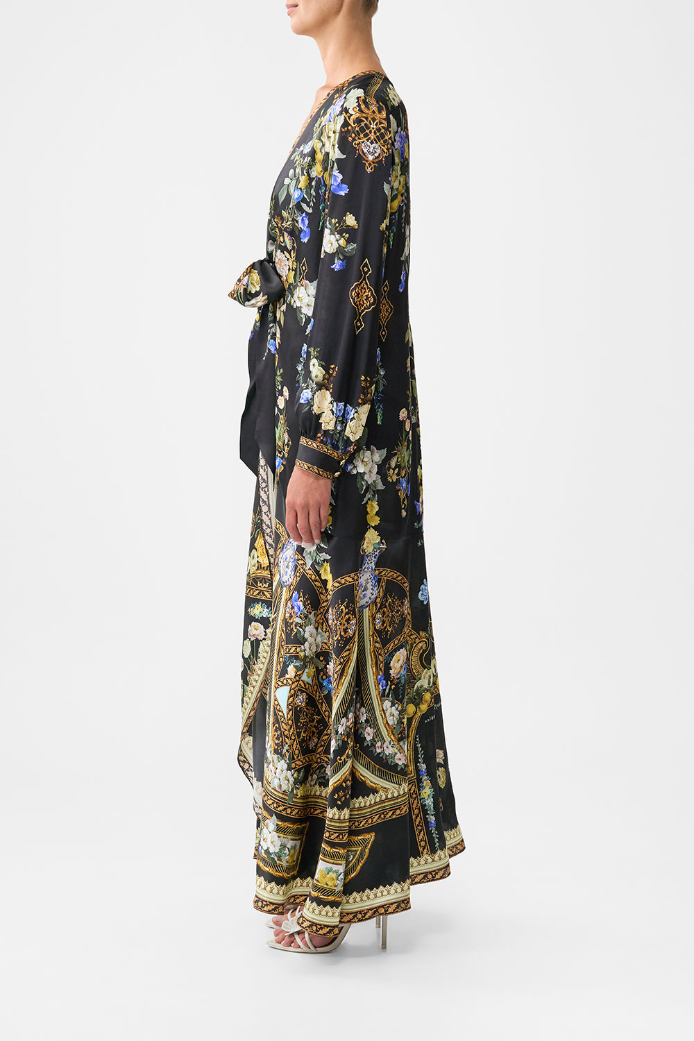 The CAMILLA TIE WAIST LONG SLEEVE DRESS OTTOMAN ELEGANCE in our  print.