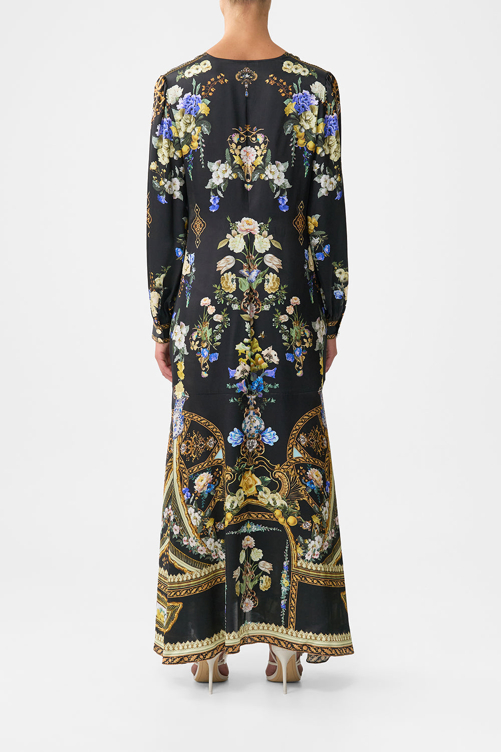 The CAMILLA TIE WAIST LONG SLEEVE DRESS OTTOMAN ELEGANCE in our  print.