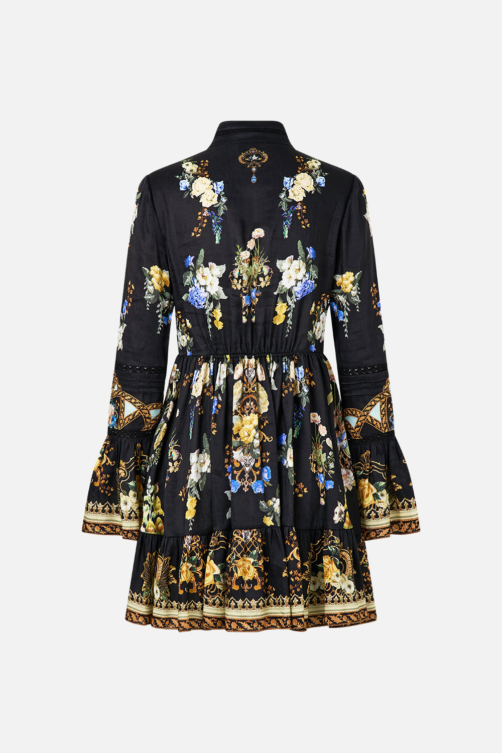 HIGH NECK SHORT DRESS WITH RUFFLE CUFF OTTOMAN ELEGANCE