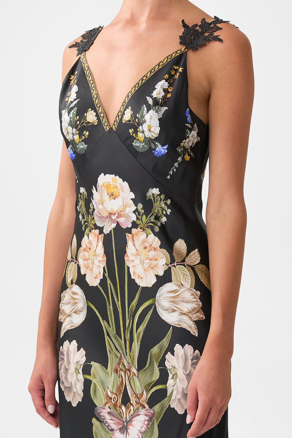 V NECK FULL LENGTH BIAS SLIP DRESS OTTOMAN ELEGANCE