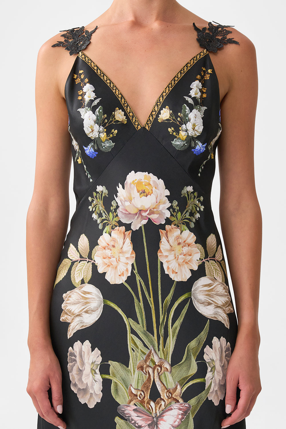 V NECK FULL LENGTH BIAS SLIP DRESS OTTOMAN ELEGANCE