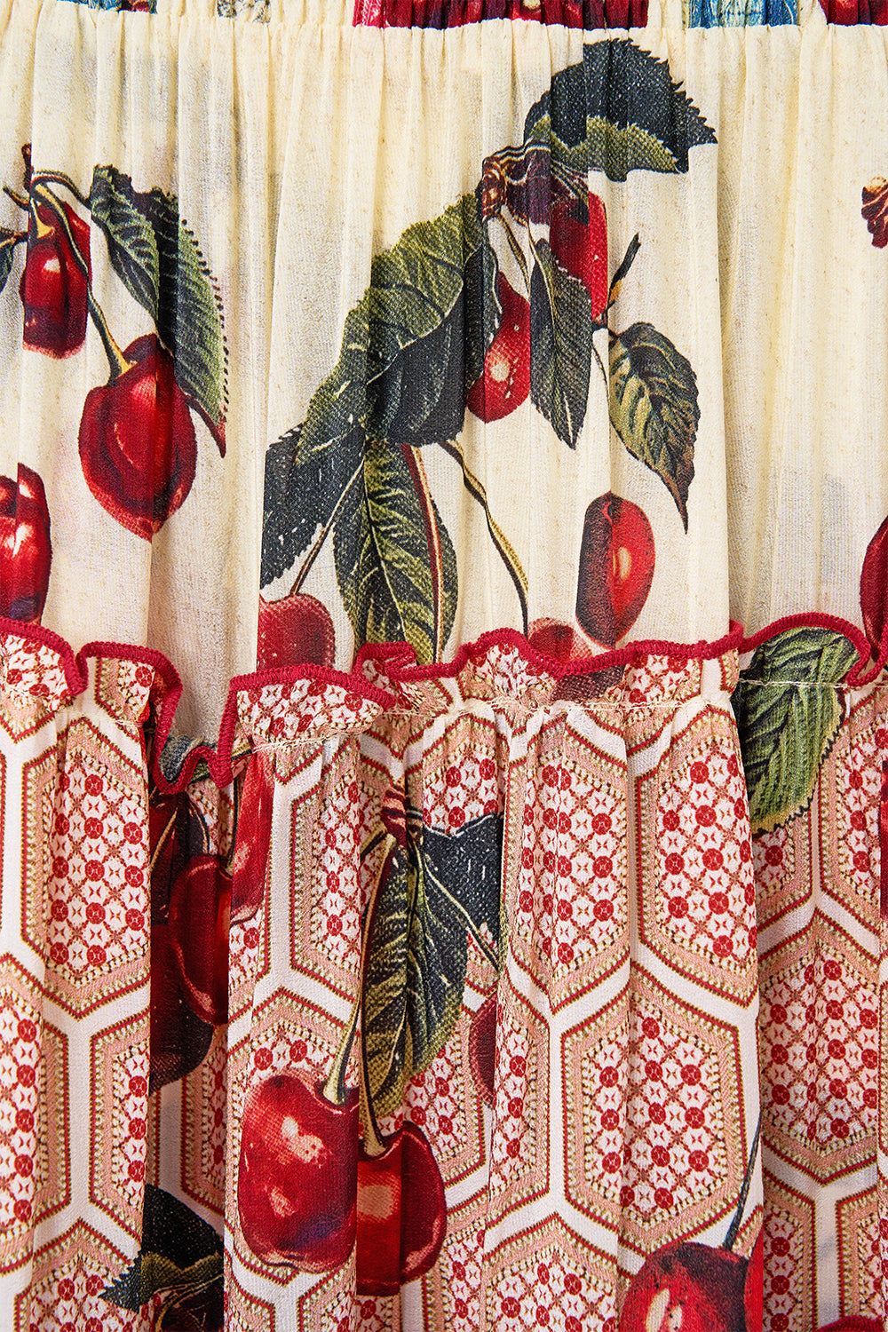 The CAMILLA SHIRRED WAIST TIERED CIRCLE SKIRT NOTES FROM THE ROAD in our  print.
