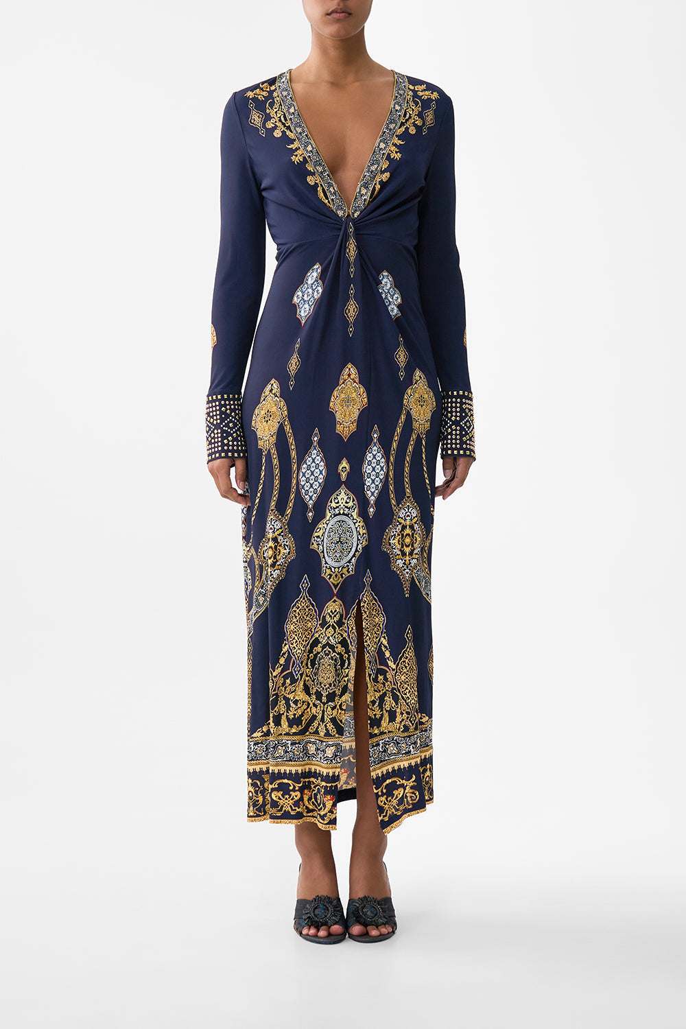 LONG V NECK TWIST FRONT JERSEY DRESS THE IMPERIAL GATE