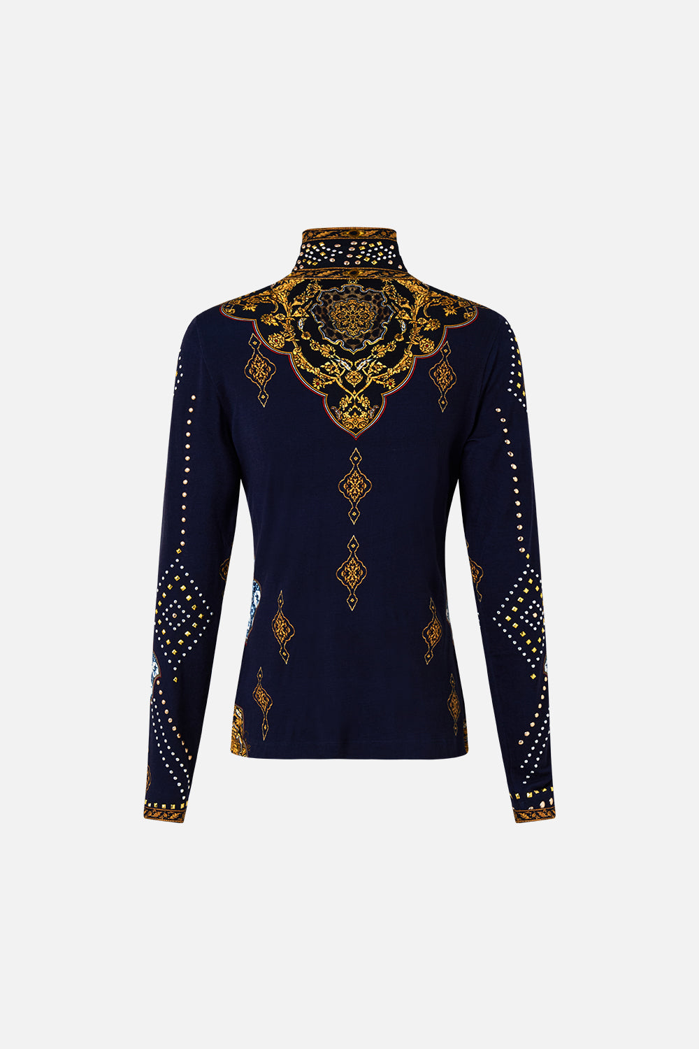 The CAMILLA JERSEY TURTLENECK THE IMPERIAL GATE in our  print.