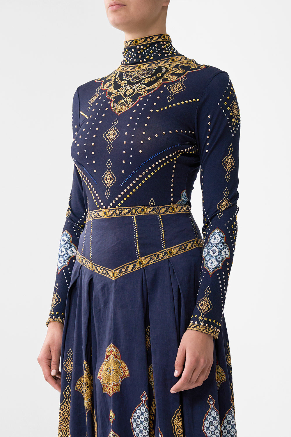 The CAMILLA JERSEY TURTLENECK THE IMPERIAL GATE in our  print.