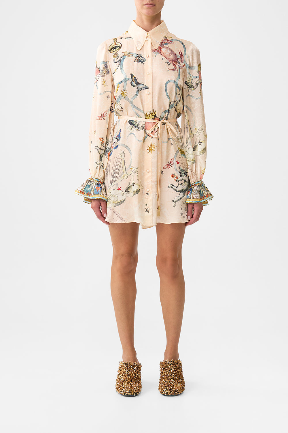 The CAMILLA SHIFT SHIRT DRESS HOUSE OF HOROSCOPES in our HOUSE OF HOROSCOPES print.