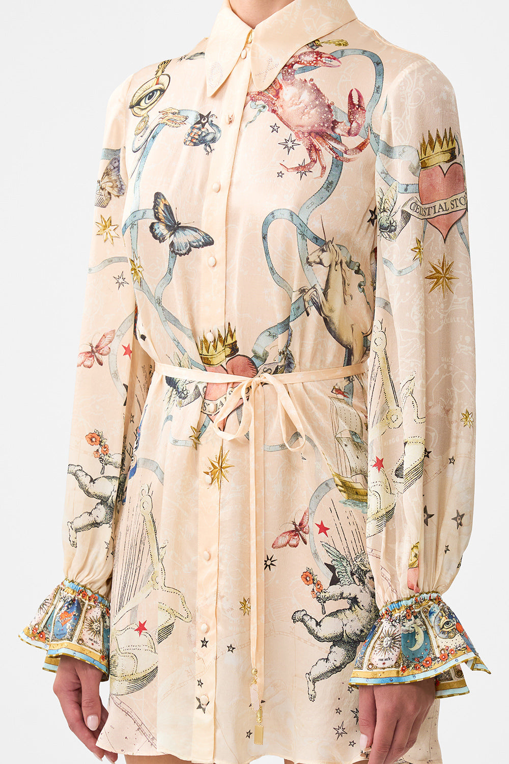 The CAMILLA SHIFT SHIRT DRESS HOUSE OF HOROSCOPES in our  print.