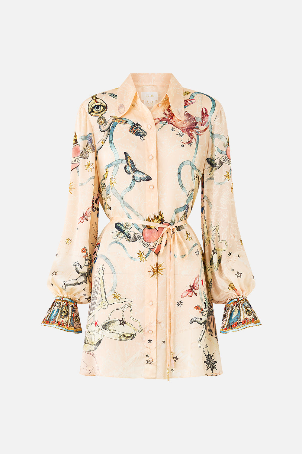The CAMILLA SHIFT SHIRT DRESS HOUSE OF HOROSCOPES in our  print.