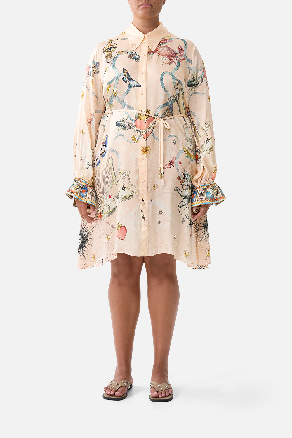 The CAMILLA SHIFT SHIRT DRESS HOUSE OF HOROSCOPES in our  print.