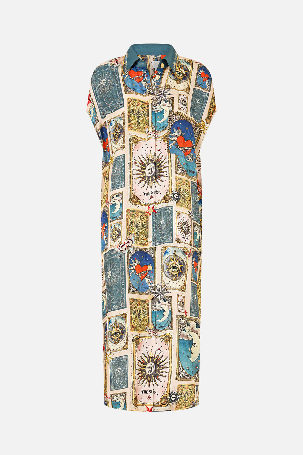 The CAMILLA SLEEVELESS SHIRTDRESS MY LUCKY STARS in our  print.