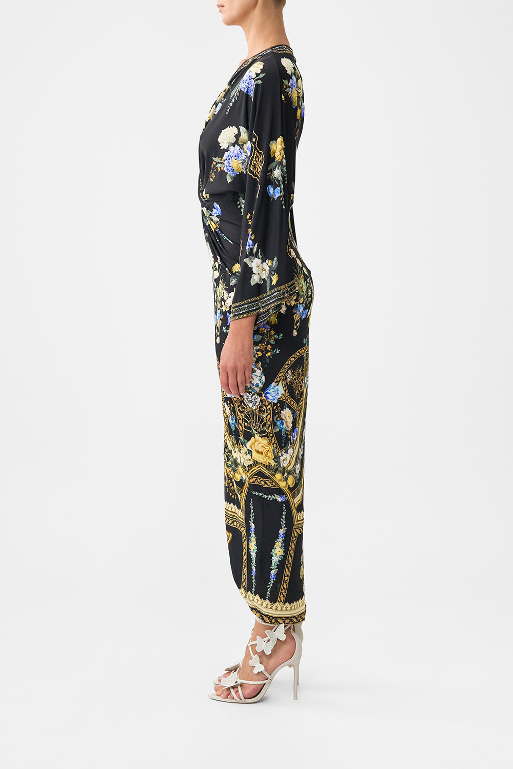 The CAMILLA LONG SPLIT FRONT TWIST DRESS OTTOMAN ELEGANCE in our  print.