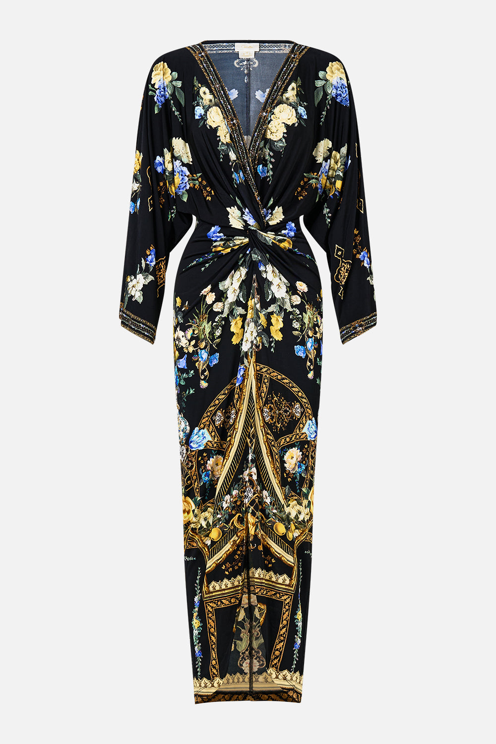The CAMILLA LONG SPLIT FRONT TWIST DRESS OTTOMAN ELEGANCE in our  print.