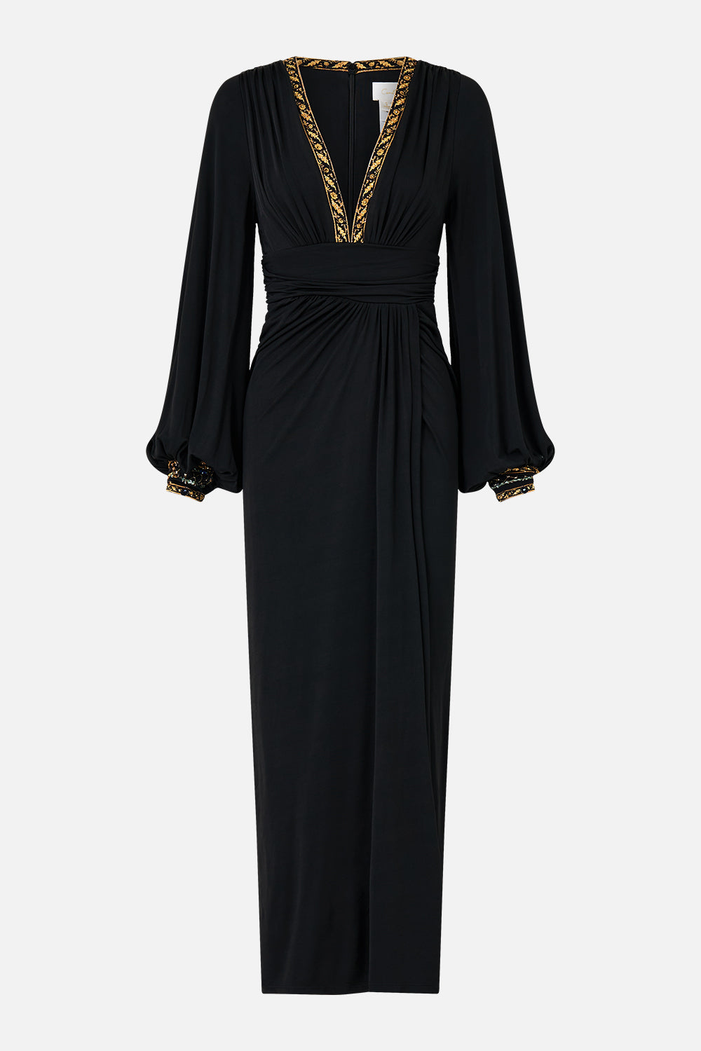 The CAMILLA WAISTED DRAPED JERSEY DRESS OTTOMAN ELEGANCE in our  print.