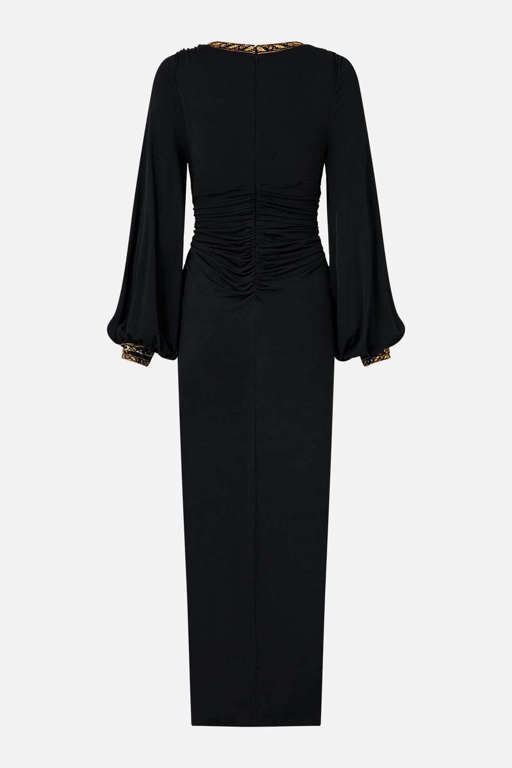 The CAMILLA WAISTED DRAPED JERSEY DRESS OTTOMAN ELEGANCE in our  print.