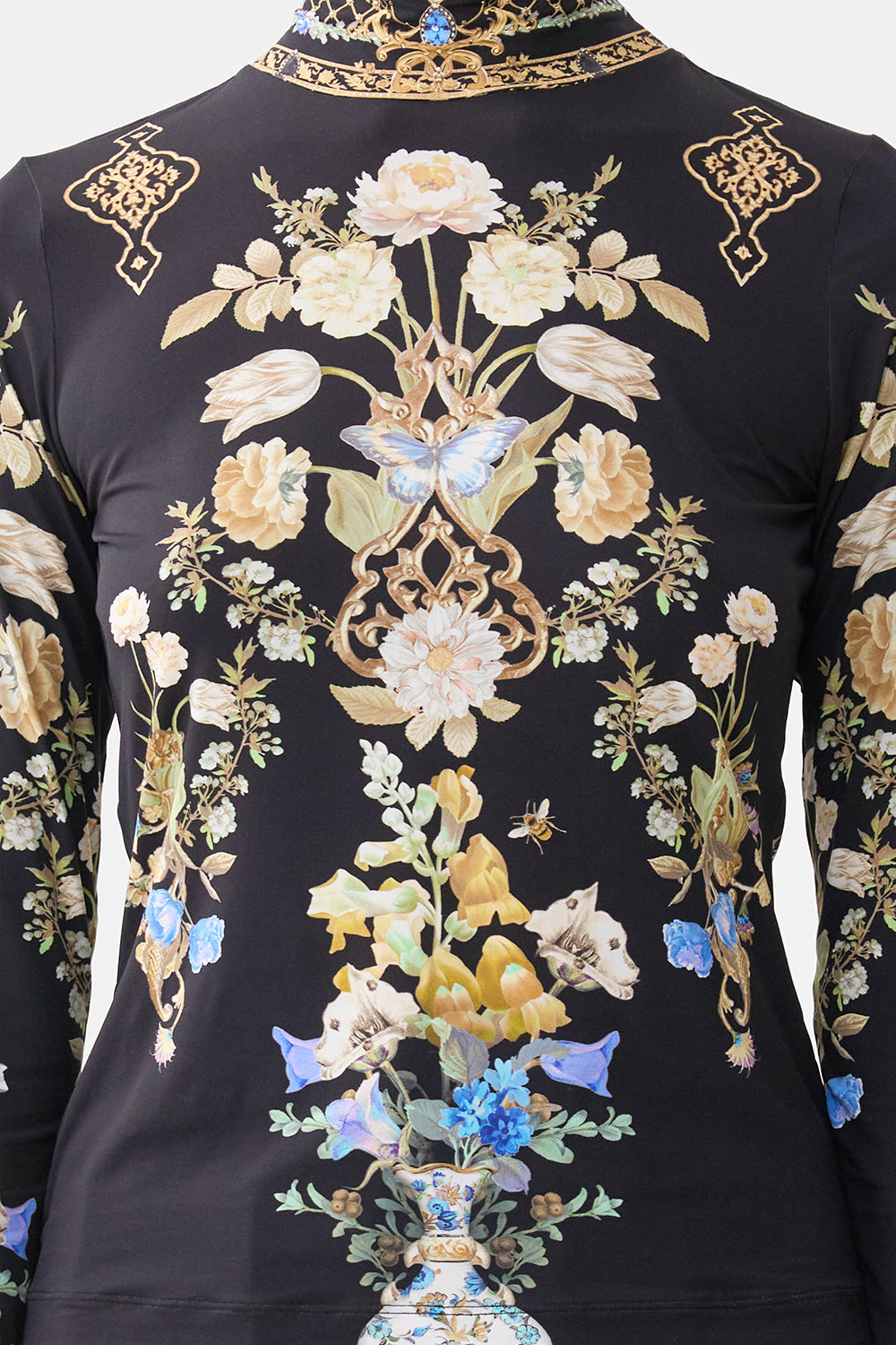 The CAMILLA JERSEY TURTLENECK OTTOMAN ELEGANCE in our  print.