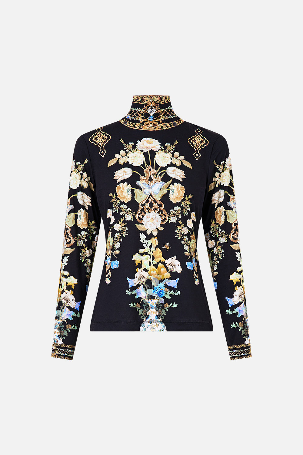 The CAMILLA JERSEY TURTLENECK OTTOMAN ELEGANCE in our  print.