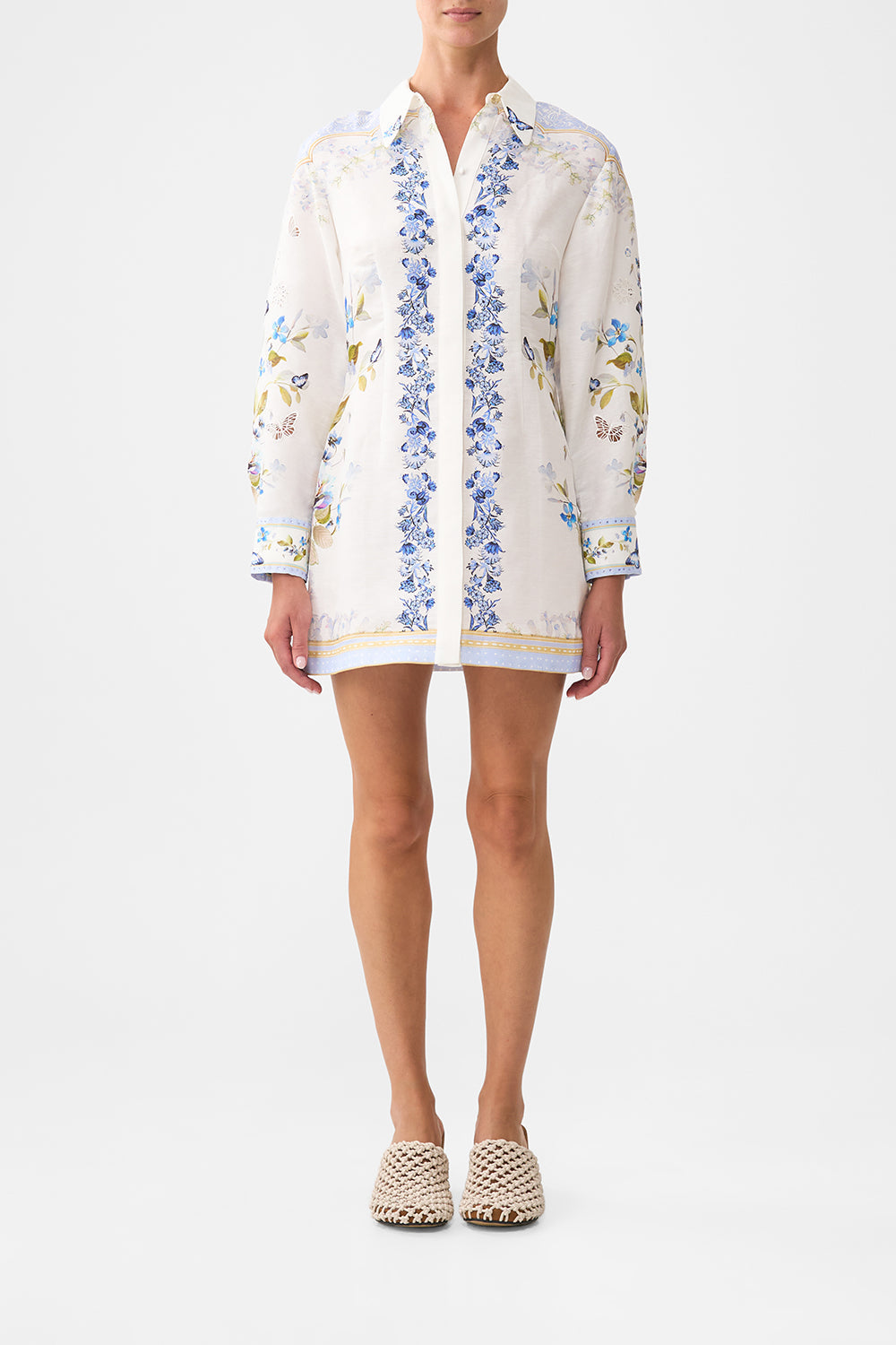 The CAMILLA SHIRT DRESS WITH A LINE SKIRT BOTANICAL BALLADS in our  print.