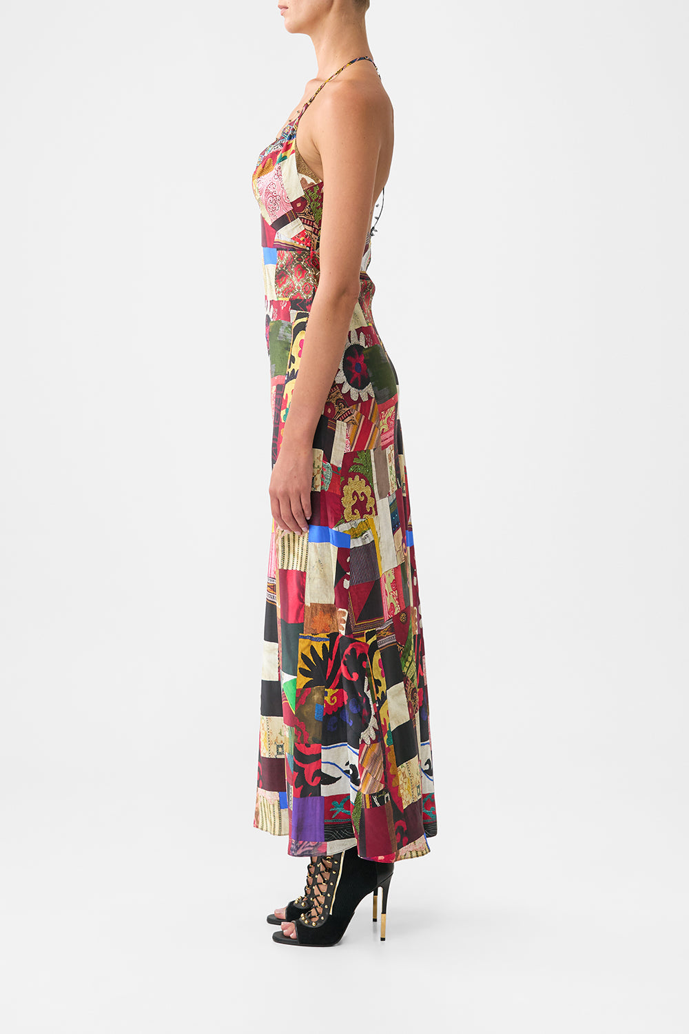 The CAMILLA CHAIN DETAIL SLIP DRESS PATCHWORK ALCHEMY in our  print.
