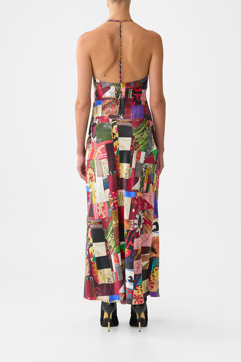 The CAMILLA CHAIN DETAIL SLIP DRESS PATCHWORK ALCHEMY in our  print.