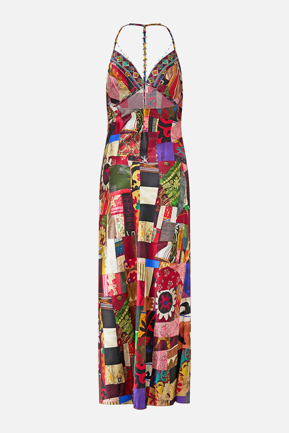 The CAMILLA CHAIN DETAIL SLIP DRESS PATCHWORK ALCHEMY in our  print.