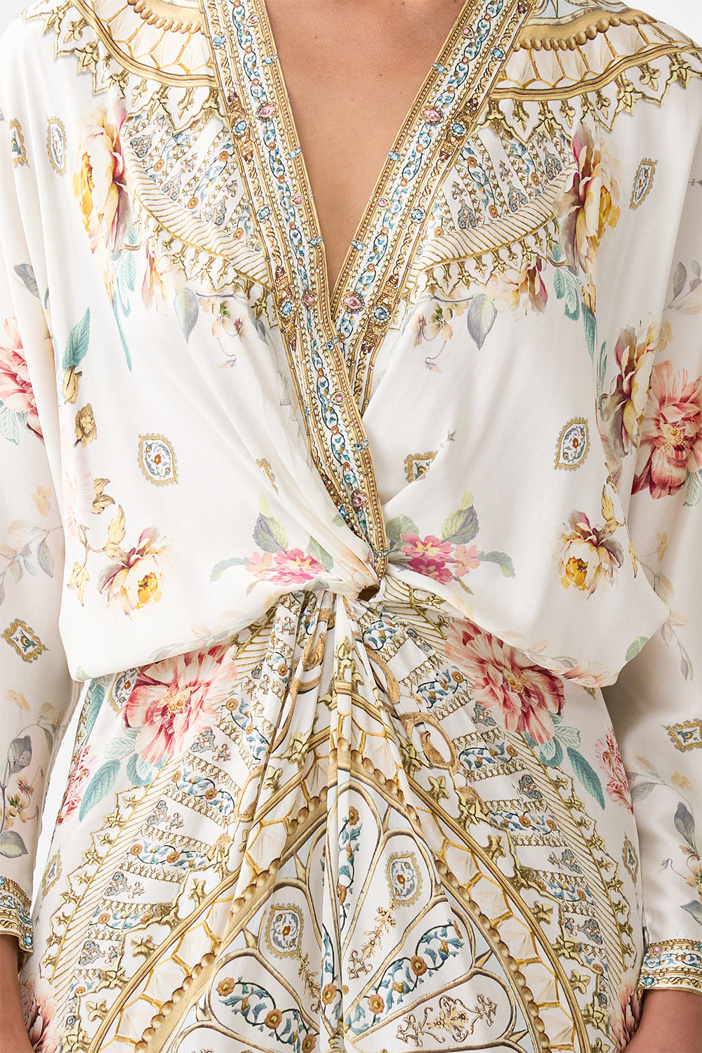 The CAMILLA TWIST FRONT BATWING DRESS OTTOMAN DYNASTY in our  print.