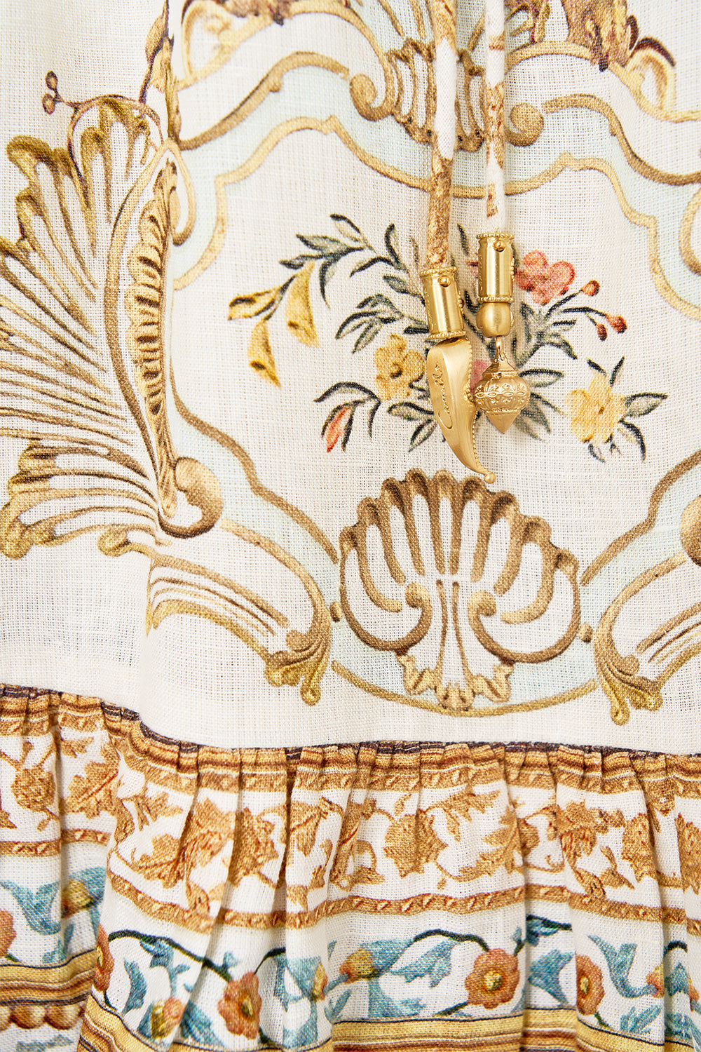 The CAMILLA SHORT V NECK EMBROIDERED DRESS OTTOMAN DYNASTY in our  print.