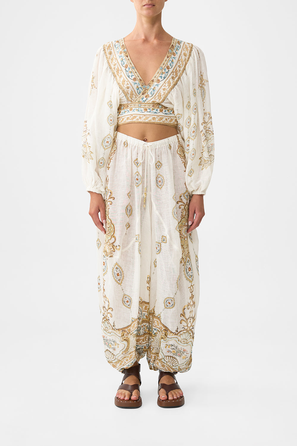 The CAMILLA PANELLED HAREM PANT WITH TIE WAIST OTTOMAN DYNASTY in our OTTOMAN DYNASTY print.