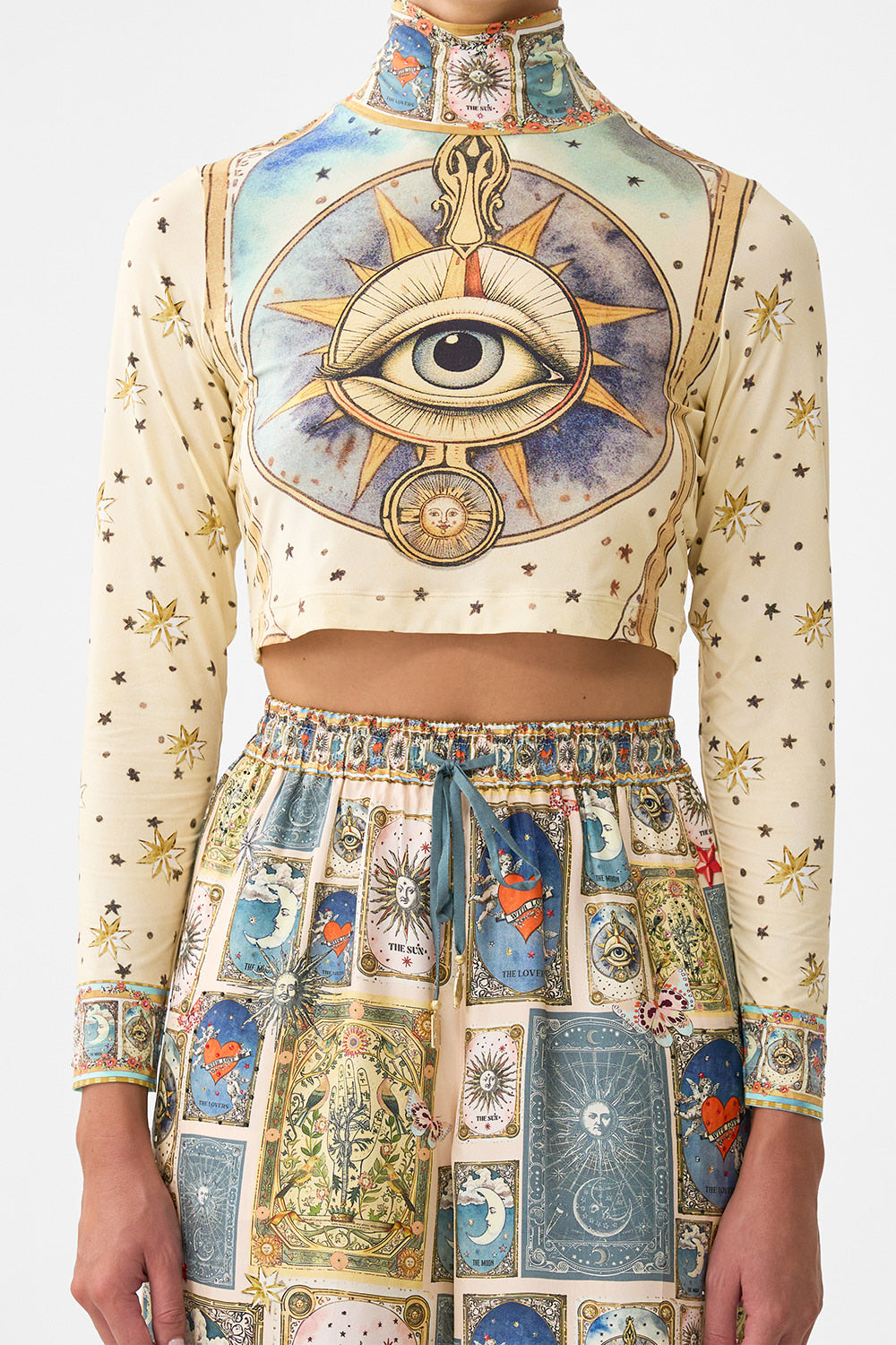 The CAMILLA CROPPED JERSEY TURTLENECK MY LUCKY STARS in our  print.