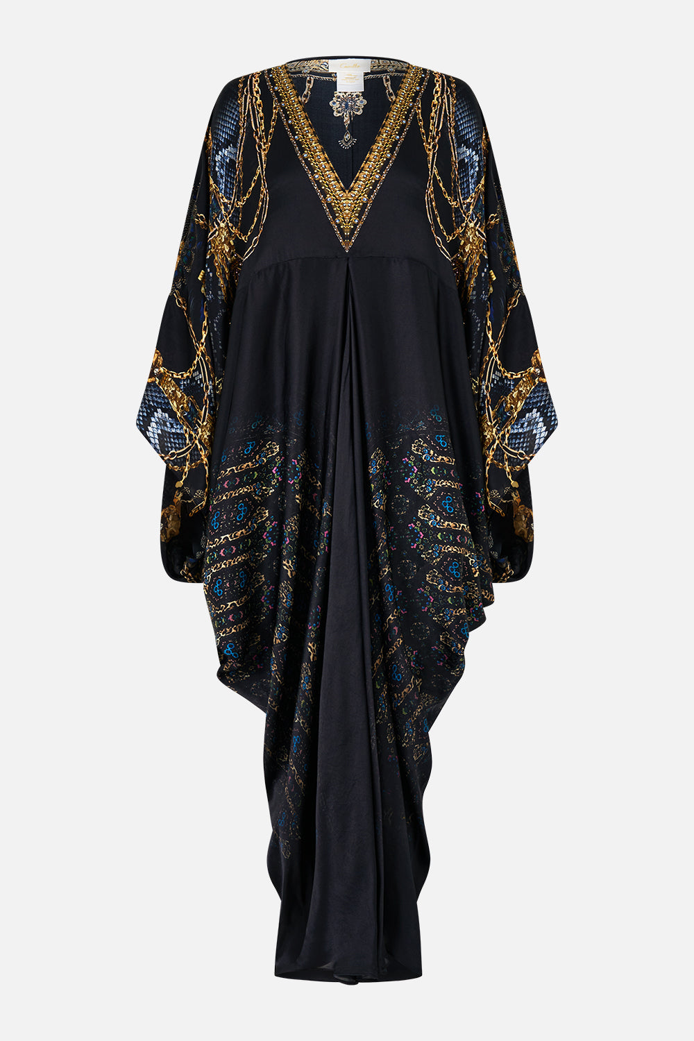 The CAMILLA t shape long kaftan from our print song of the solstice, front product view
