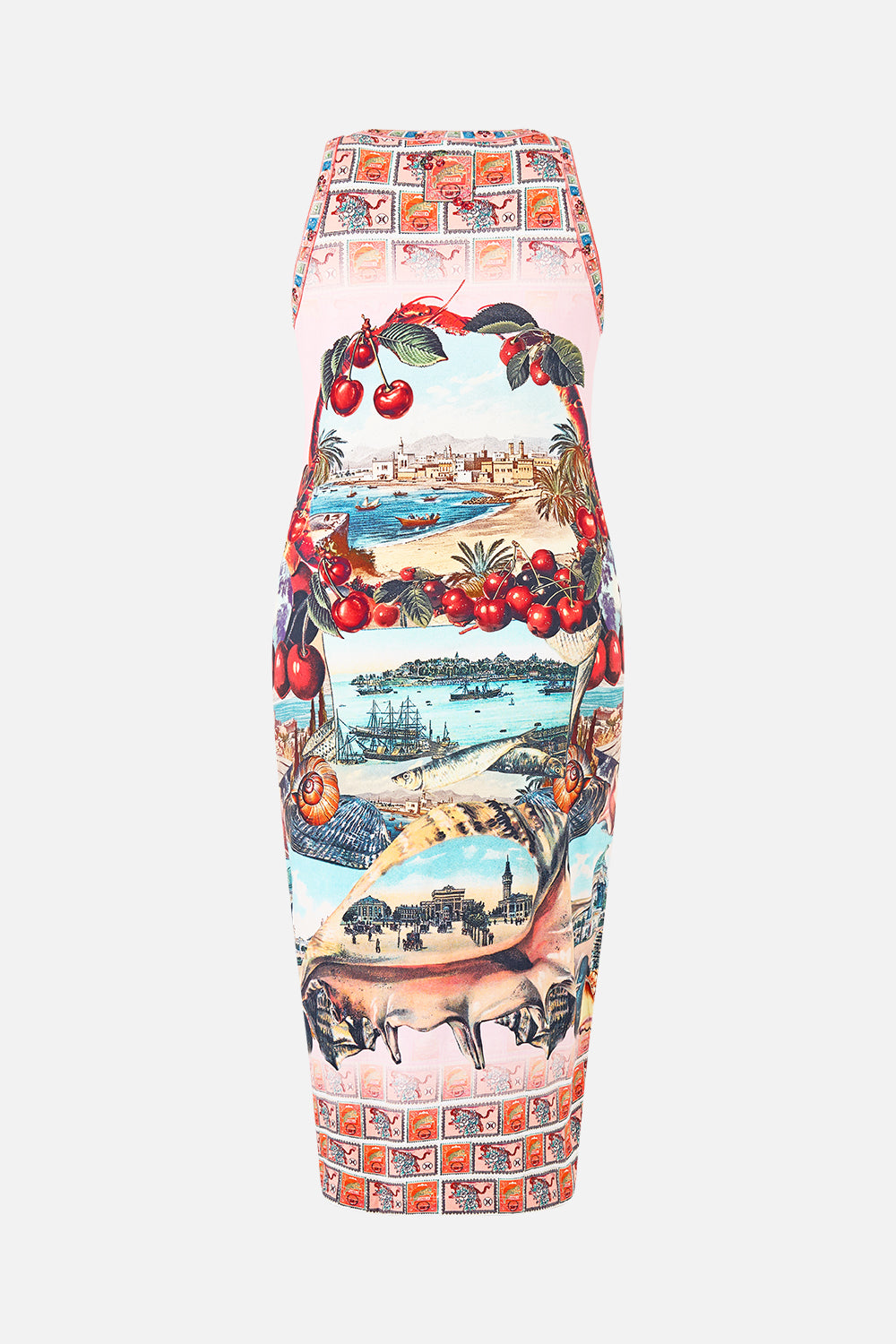 The CAMILLA JERSEY TANK DRESS NOTES FROM THE ROAD in our  print.