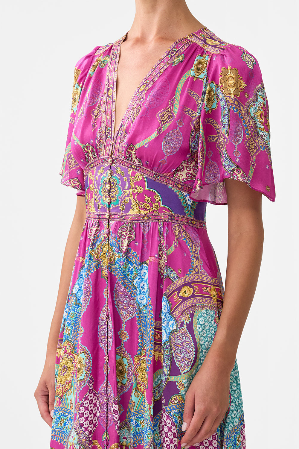 SHAPED WAISTBAND DRESS WITH FLUTTER SLEEVES CONCUBINES, SULTANS & COURTIERS