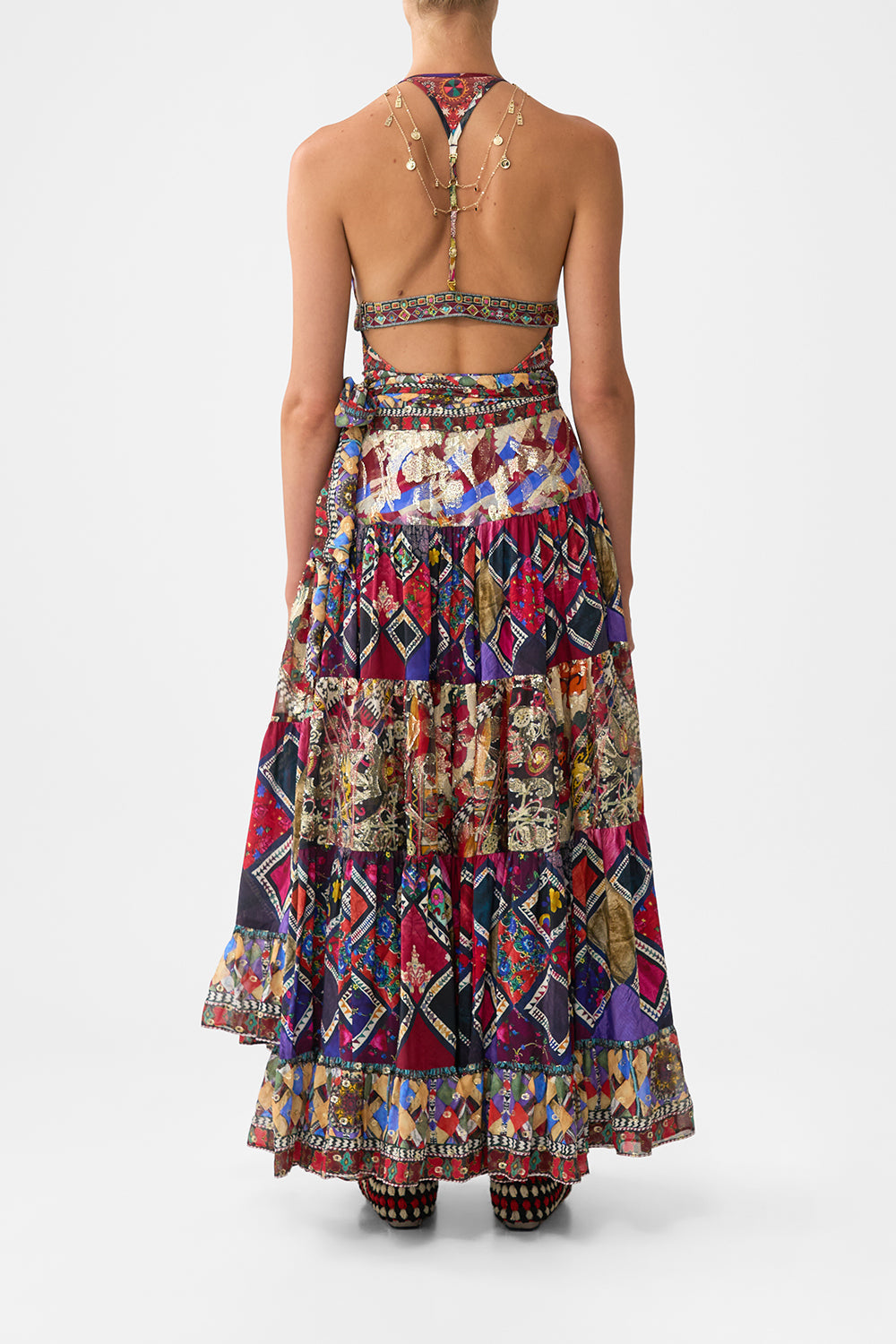 The CAMILLA wrap skirt with gathered panels from our print patchwork alchemy