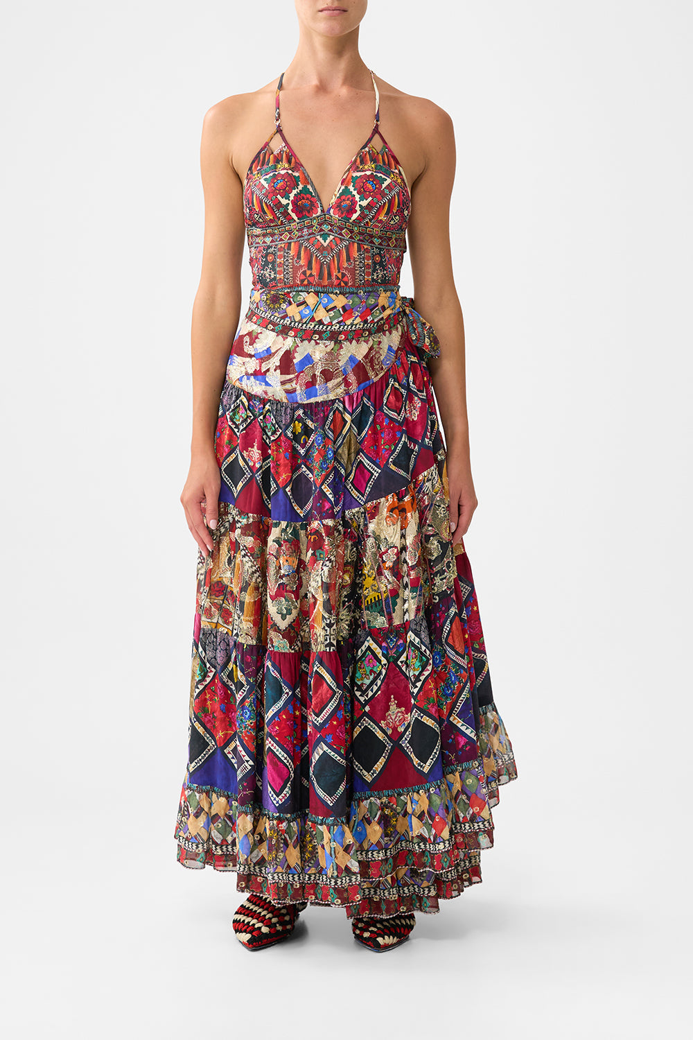 WRAP SKIRT WITH GATHERED PANELS PATCHWORK ALCHEMY