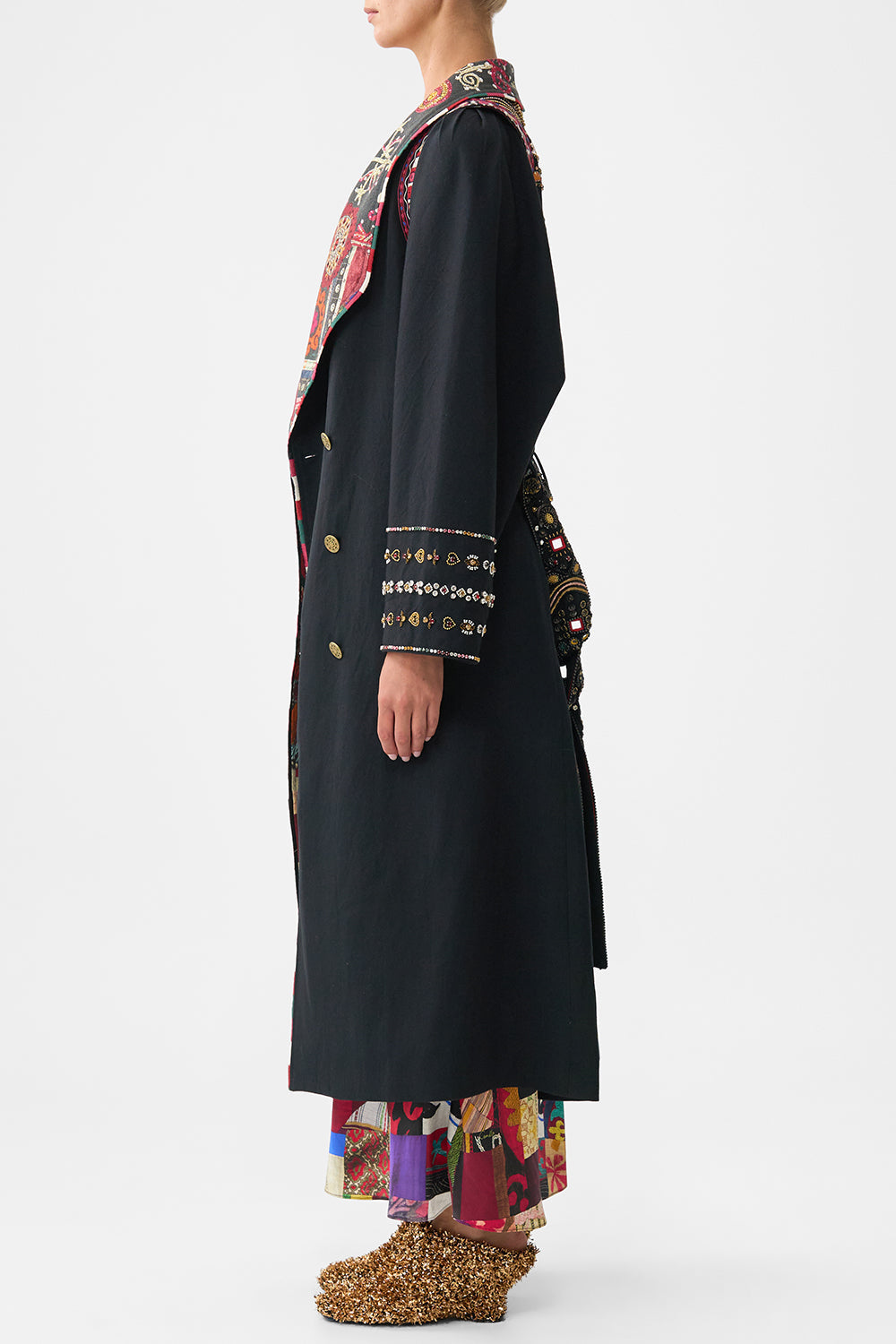 The CAMILLA COAT WITH VEST DETAIL PATCHWORK ALCHEMY in our  print.