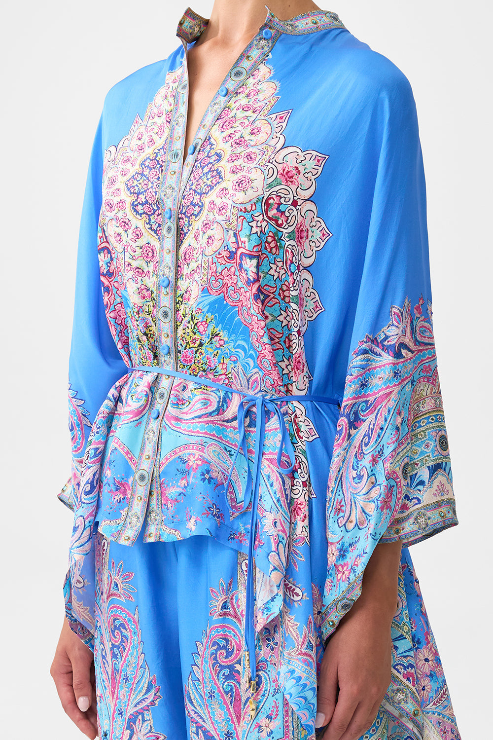 The CAMILLA button through scarf blouse from our print footsteps in folklore