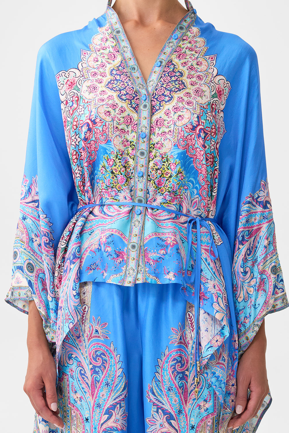 The CAMILLA button through scarf blouse from our print footsteps in folklore