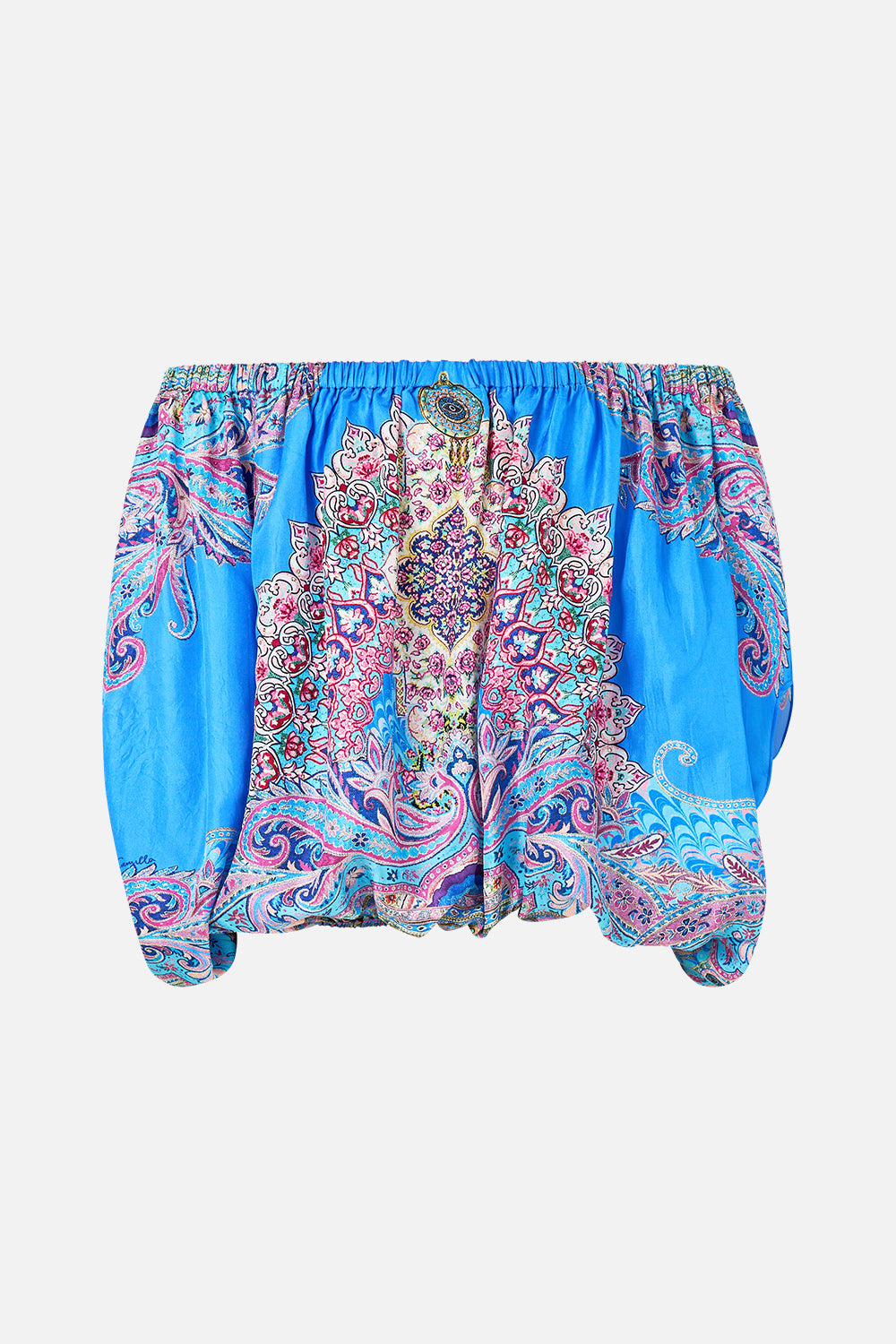 The CAMILLA OFF SHOULDER ELASTIC TOP FOOTSTEPS IN FOLKLORE in our  print.
