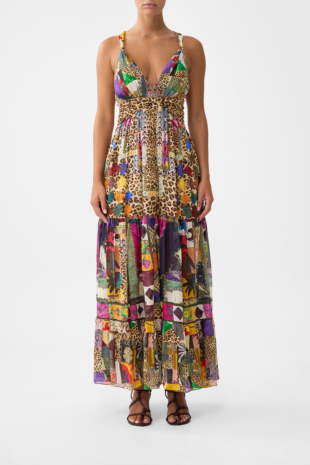 BEAD STRAP GATHERED PANEL DRESS EMBROIDERED EVER AFTER