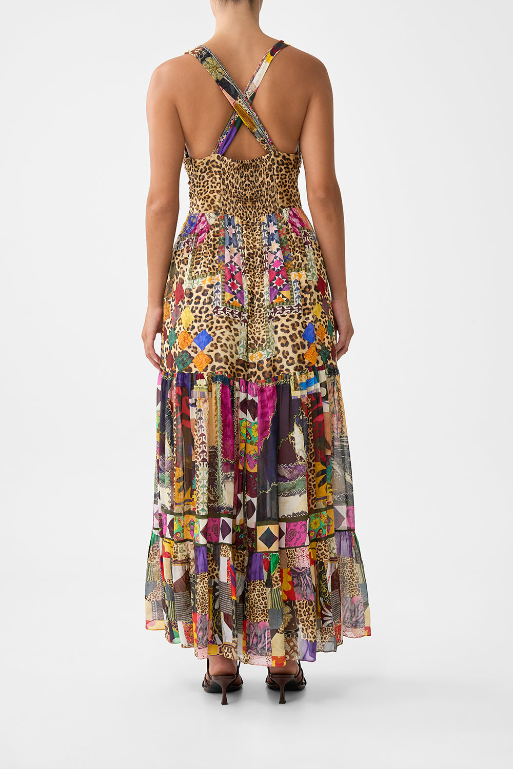 BEAD STRAP GATHERED PANEL DRESS EMBROIDERED EVER AFTER