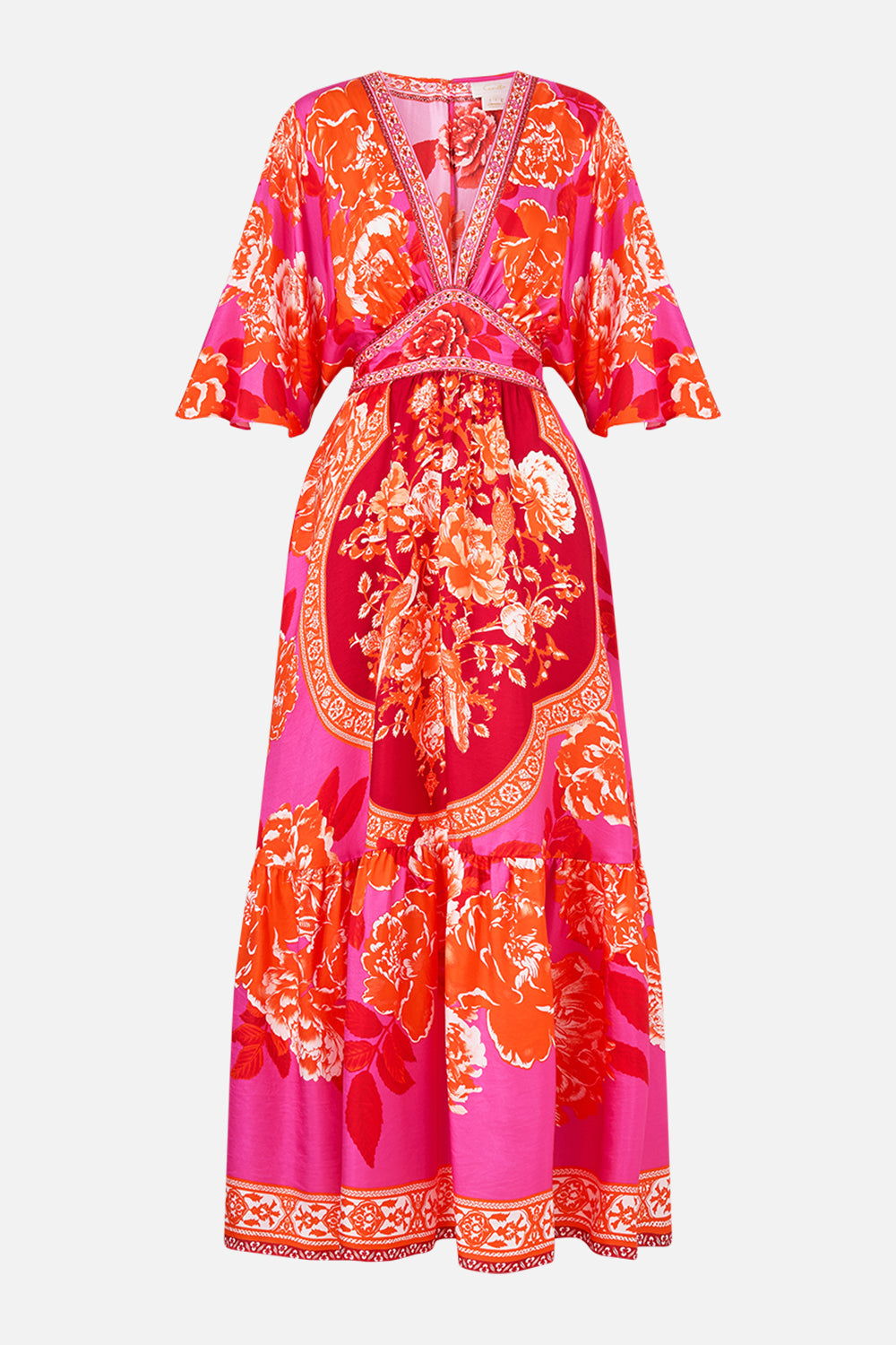 WAISTED DRESS WITH HEM RUFFLE TILES OF TÜRKIYE