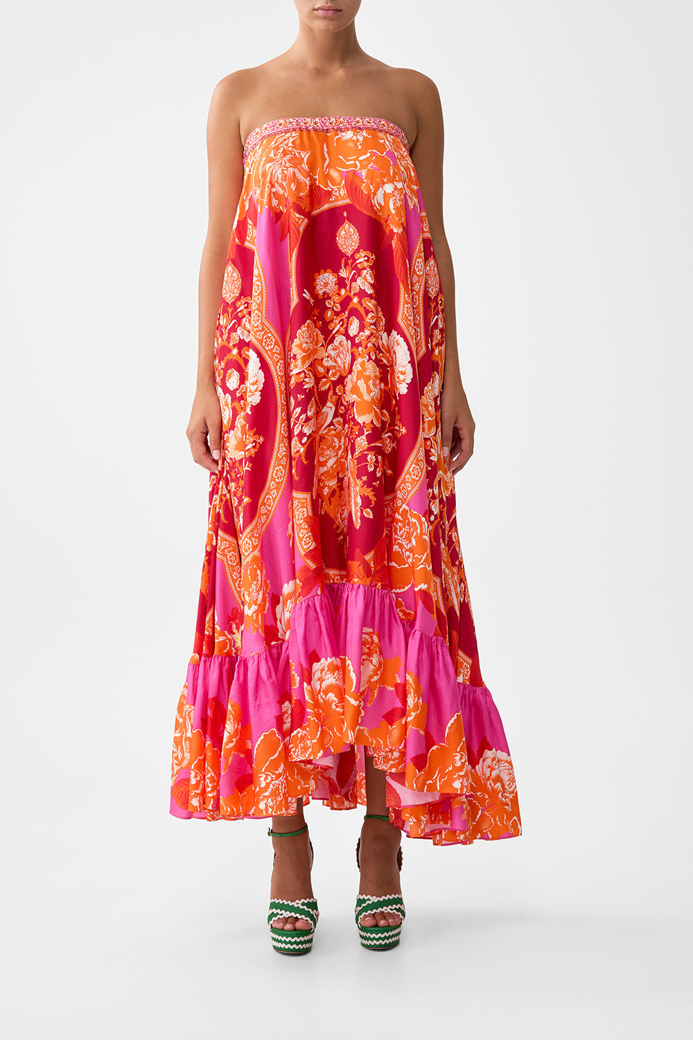 STRAPLESS MAXI WITH RUFFLE HEM TILES OF TÜRKIYE