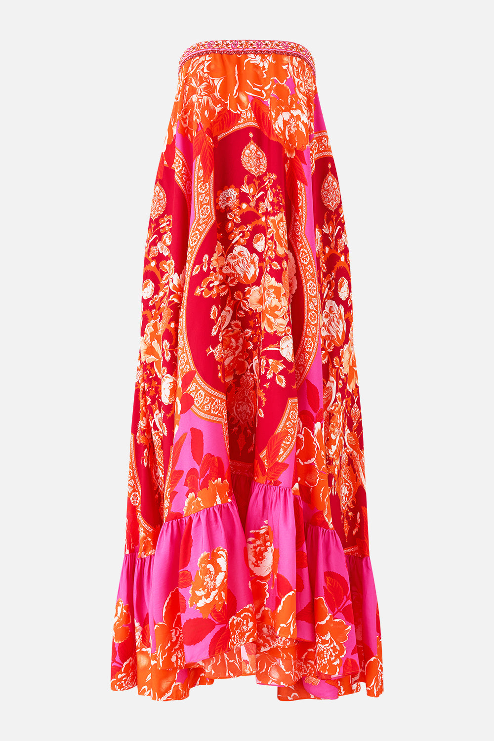 The CAMILLA STRAPLESS MAXI WITH RUFFLE HEM TILES OF TÜRKIYE in our  print.