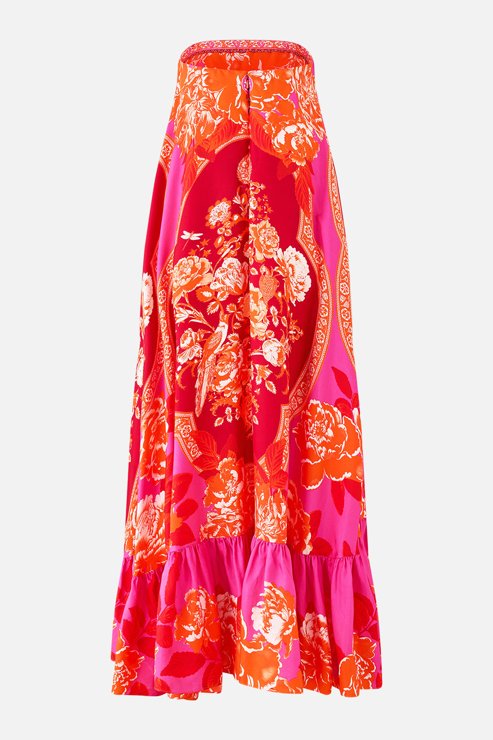 The CAMILLA STRAPLESS MAXI WITH RUFFLE HEM TILES OF TÜRKIYE in our  print.