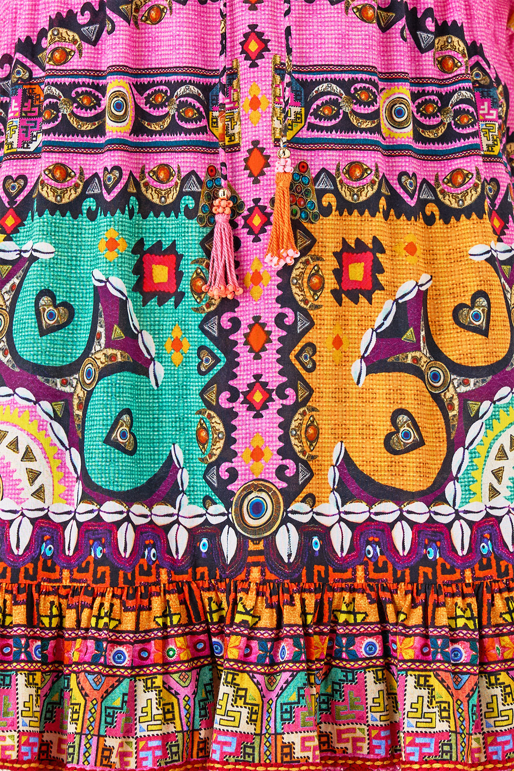 The CAMILLA short v neck embroidered dress from our print patchwork panorama
