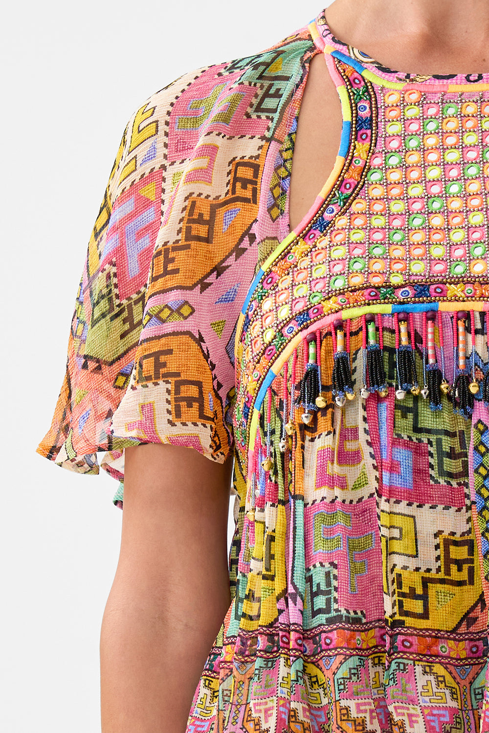 CUT-OUT HARNESS TOP PATCHWORK PANORAMA