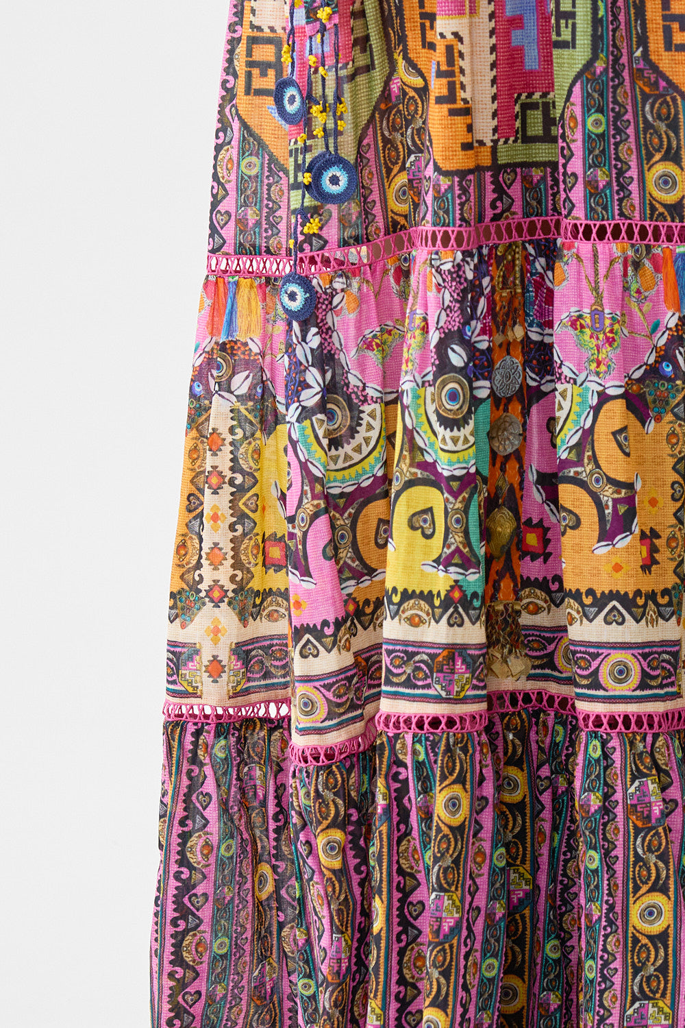 LONG TIERED DRESS WITH BOW TIES PATCHWORK PANORAMA